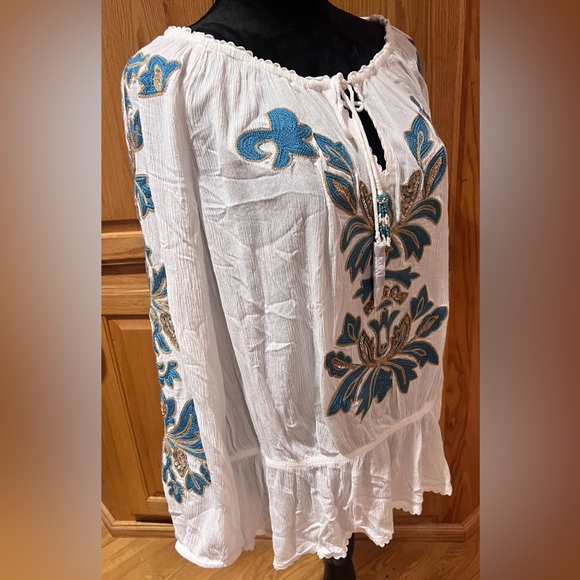 Soft Surroundings Botanical Gardens Embroidered Sequins Blouse Marshmallow Large - Picture 7 of 13